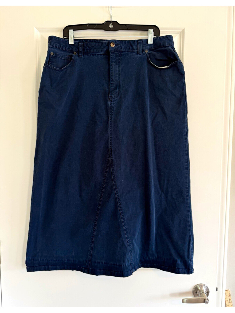 Lands' End Navy Skirt Women's Size 18 A-Line Midi Soft Stretch Cotton Skirt Fall